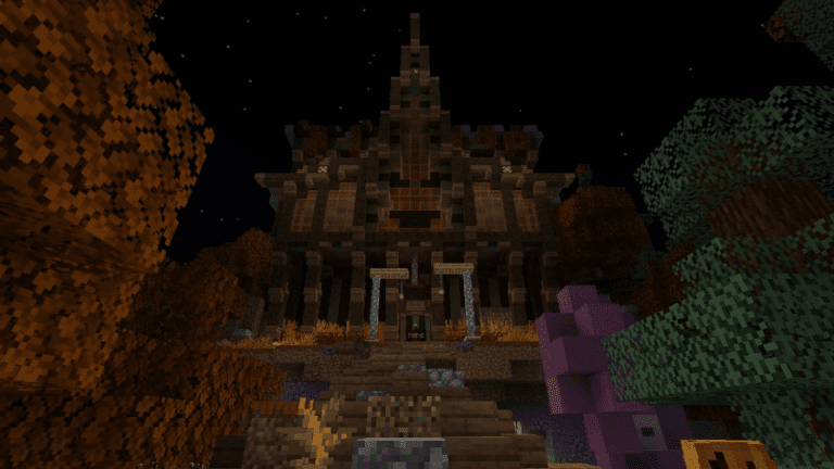 A screenshot of a spooky mansion in Minecraft.