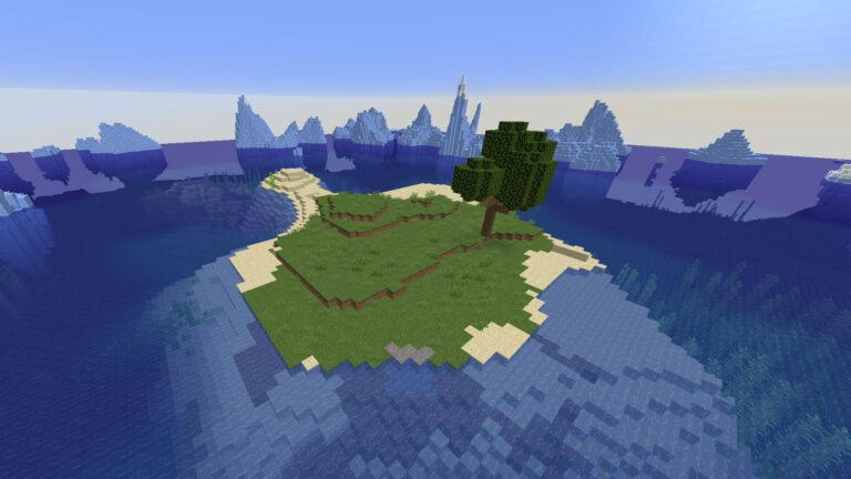 Minecraft island surrounded by icebergs