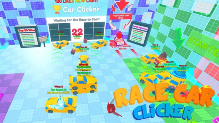 Cars ready to race in Roblox Race Car Clicker