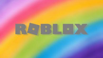 Roblox logo on a rainbow background for Pride Month