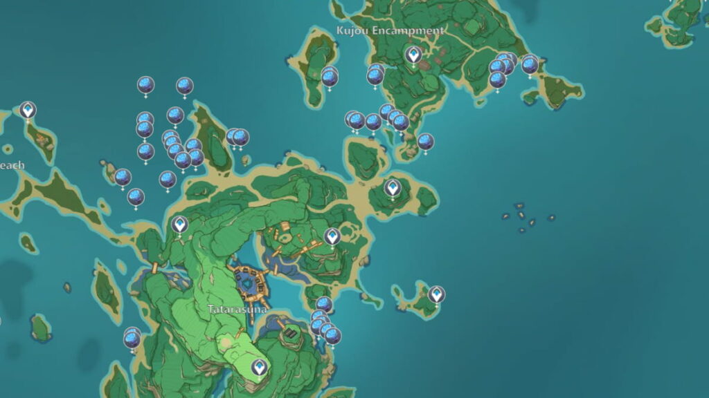 Mapa de ubicaciones de Genshin Impact Kannazuka Sea Ganoderma