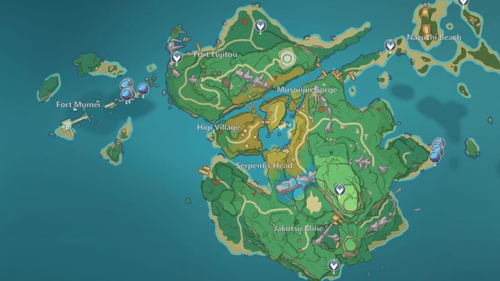 La influencia de Genshin Yashiori Sea Island Ganoderma mapa de ubicación